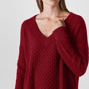 WHISTLES  Cable V Neck Knit merino wool blend sweater deep red sz. M